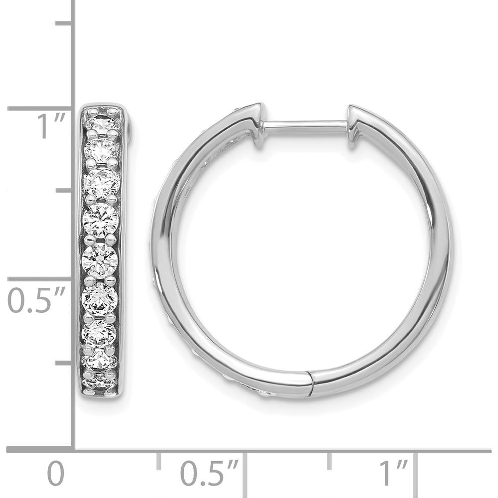 10K White Gold 22mm Hinged Hoop Earrings with Round Diamonds - 1.0 Carat Total Diamond Weight by Oro Pregiato