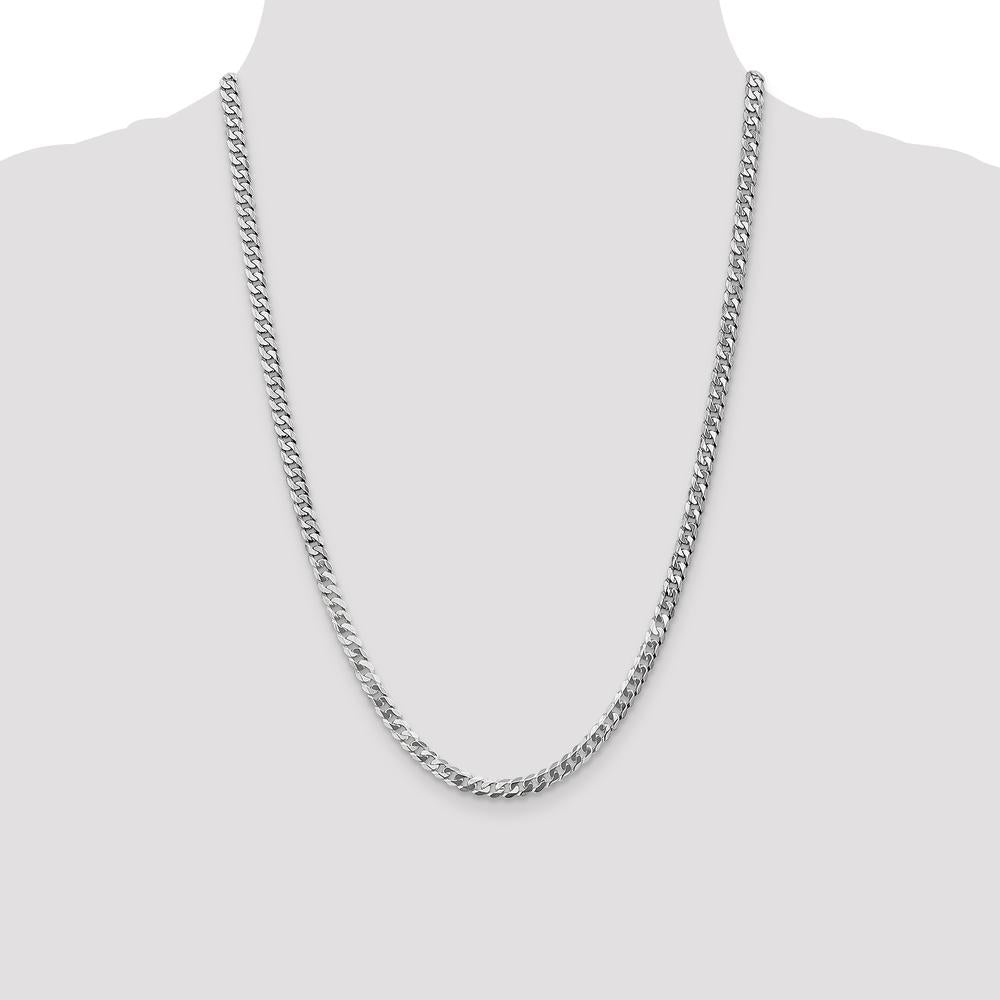 10K White Gold 24" Beveled Curb Chain Necklace - Rhodium Plated Finish