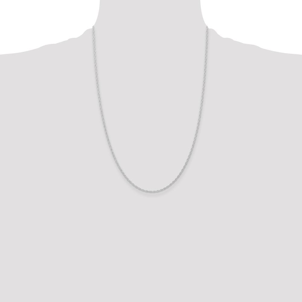 10K White Gold 24" Cable Rope Chain Necklace with Rhodium Plating and Spring Ring Clasp