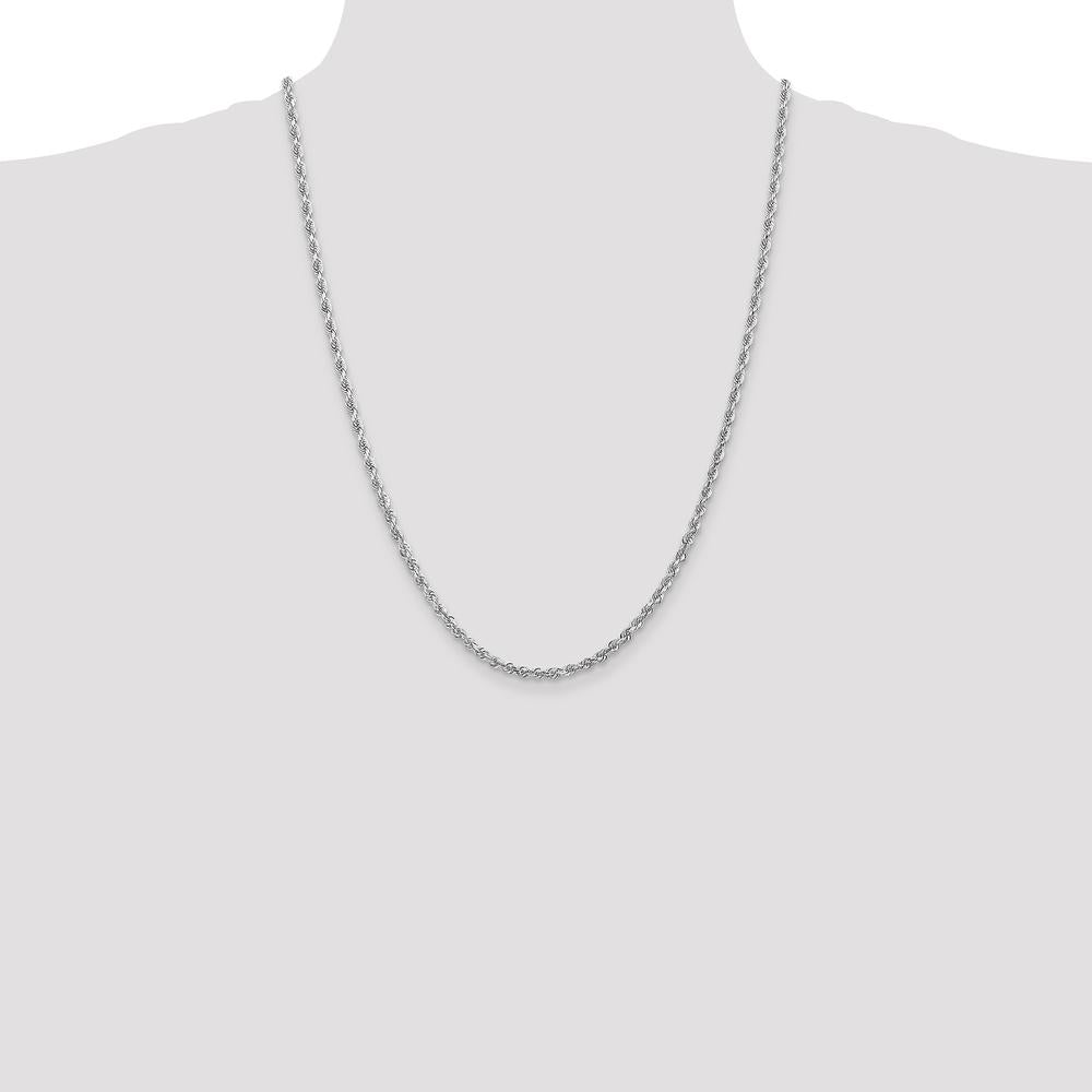 10K White Gold 24" Diamond Cut Rope Chain with Rhodium Plating - 3.35mm Width