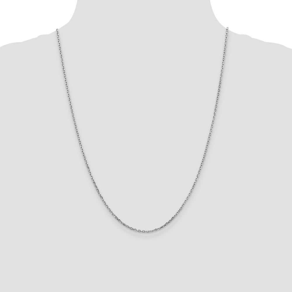10K White Gold 24" Diamond-Cut Round Open Link Cable Chain - Polished Finish with Rhodium Plating