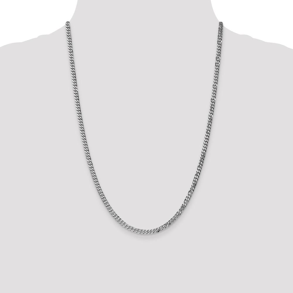10K White Gold 24" Flat Beveled Curb Chain Necklace - Rhodium Plated