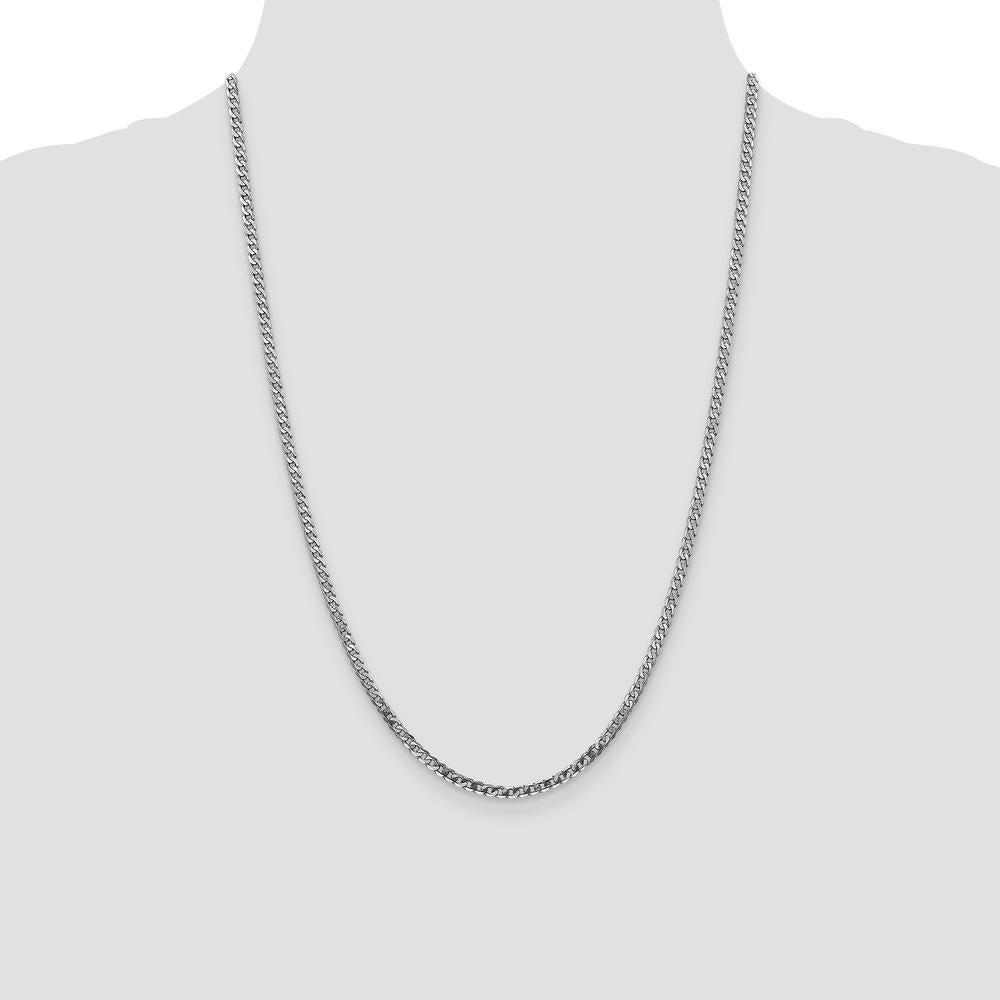10K White Gold 24" Flat Beveled Curb Chain Necklace with Rhodium Plating