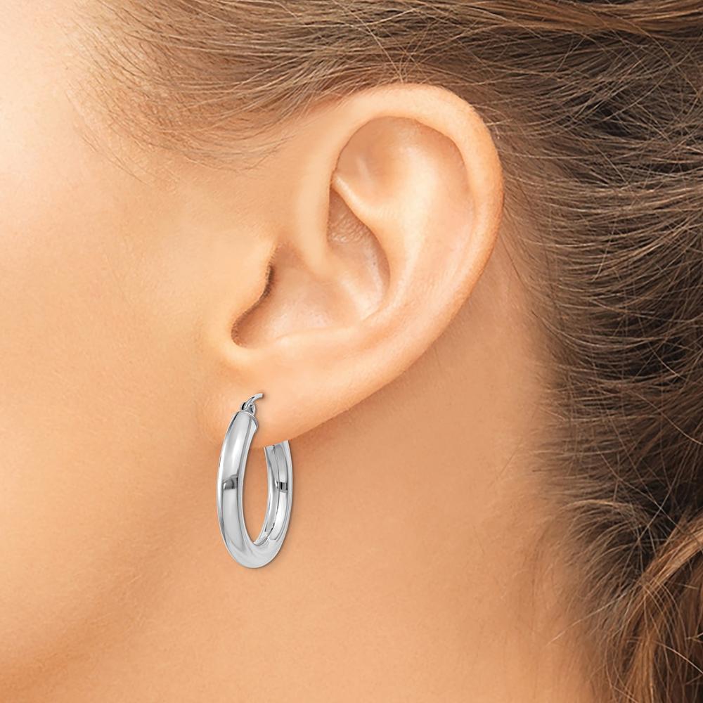 10K White Gold 25mm Lightweight Polished Tube Hoop Earrings