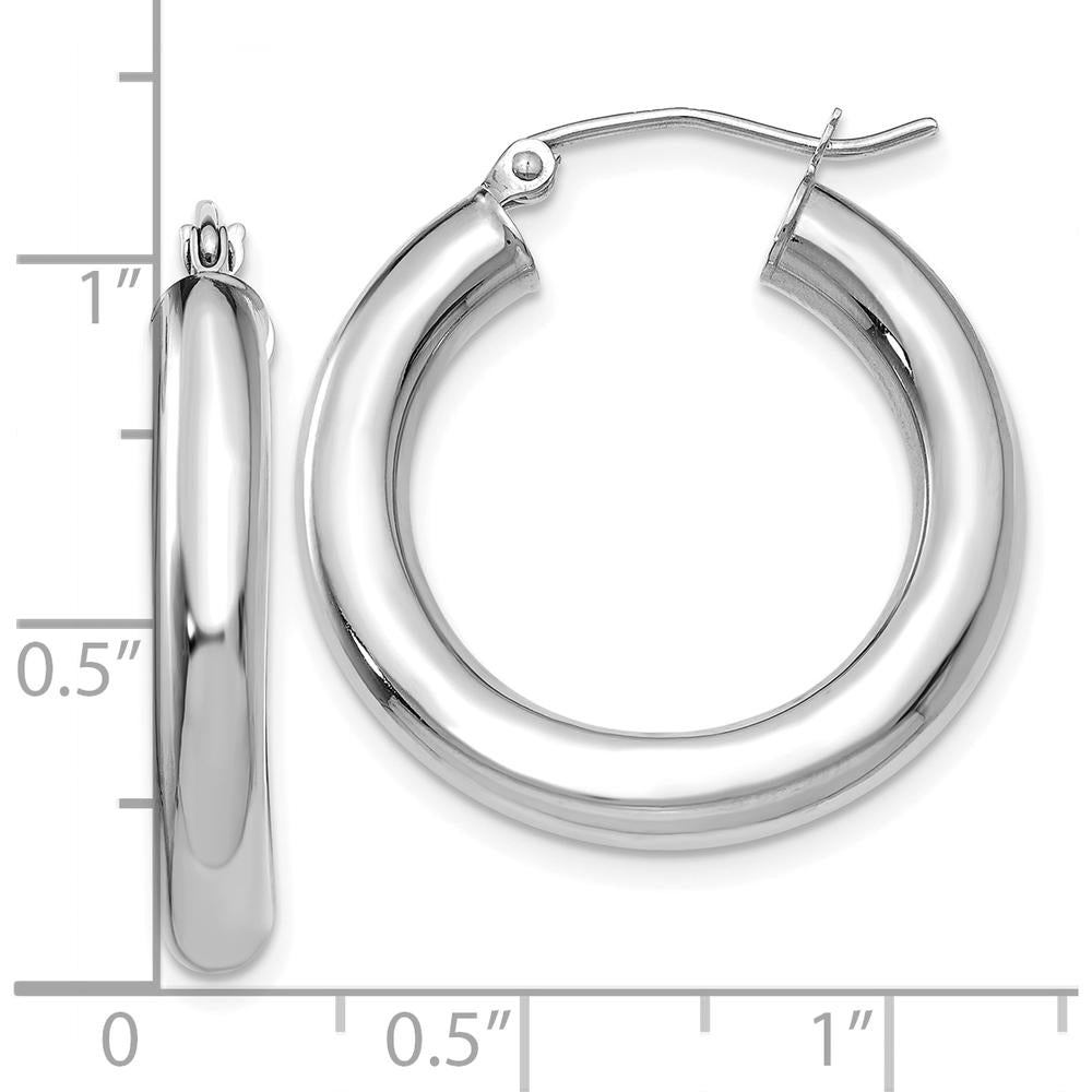 10K White Gold 25mm Lightweight Polished Tube Hoop Earrings