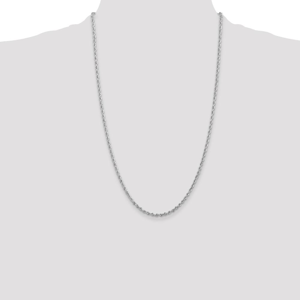 10K White Gold 26" 2.75mm Diamond-Cut Rope Chain with Rhodium Plating