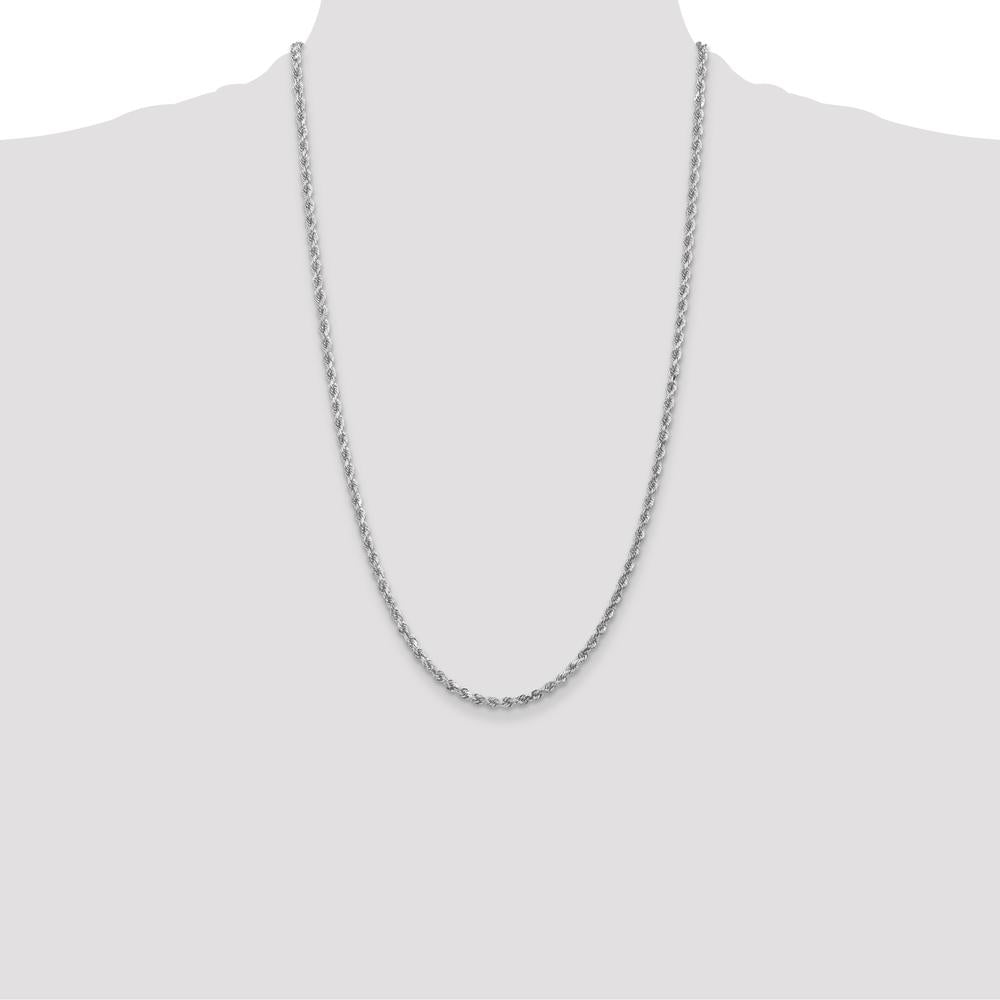 10K White Gold 26" 3mm Diamond-Cut Rope Chain with Lobster Clasp