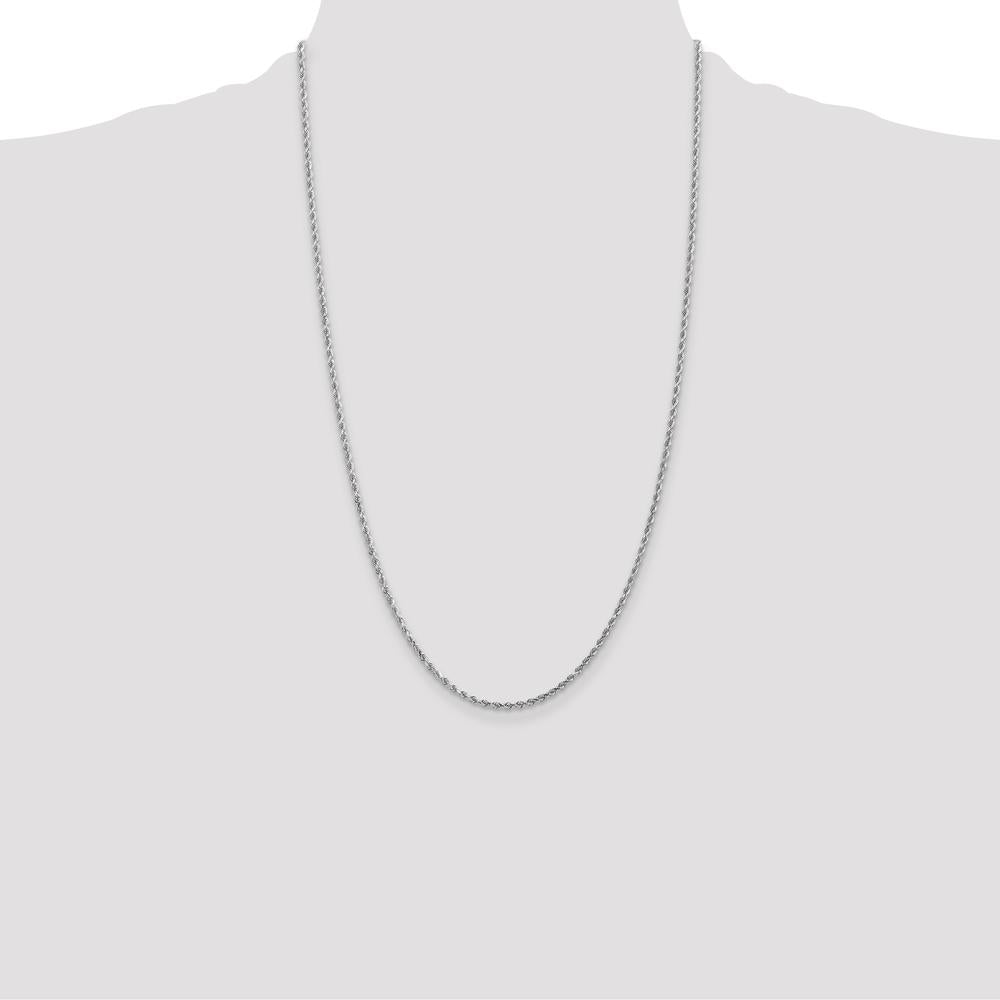 10K White Gold 26" Diamond-Cut Rope Chain Necklace - 2mm Width