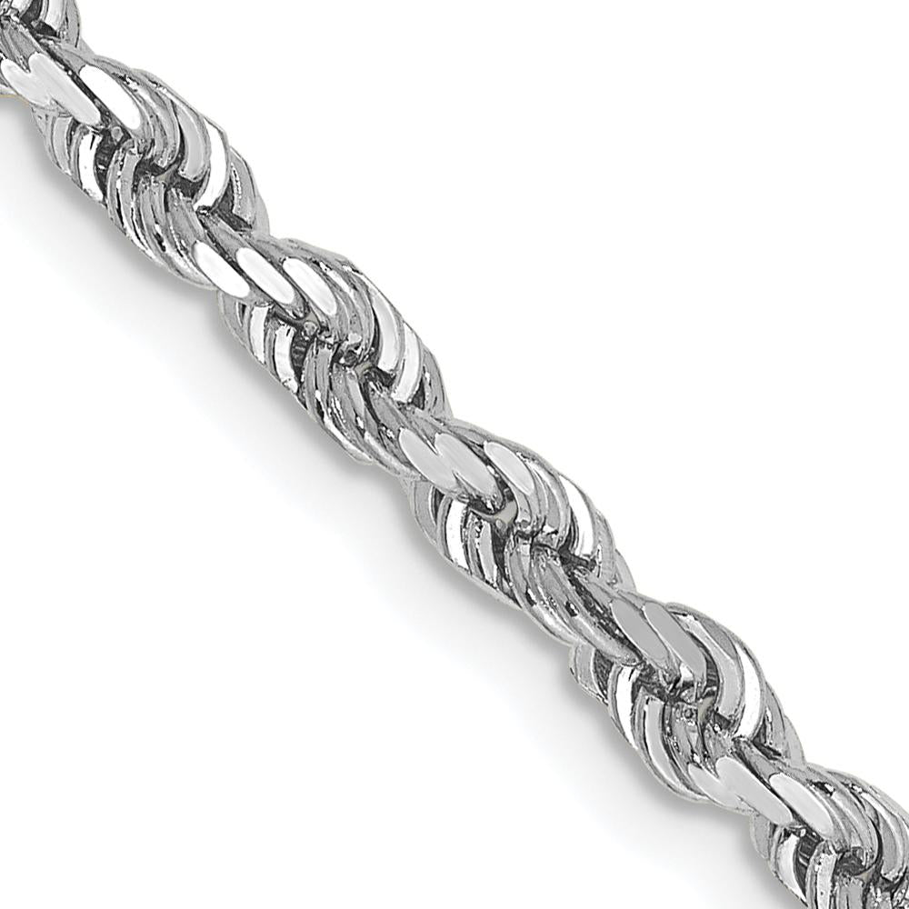 10K White Gold 26" Diamond-Cut Rope Chain Necklace - 3.35mm Width