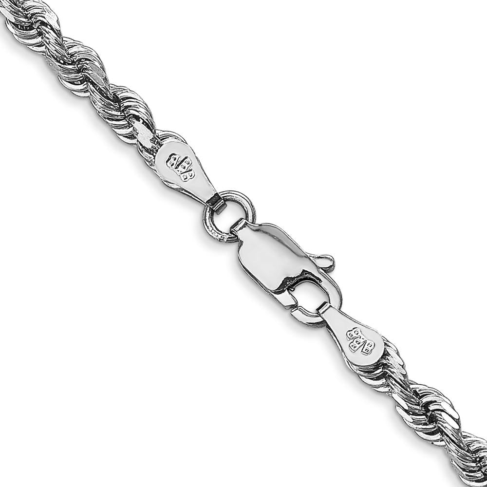 10K White Gold 26" Diamond-Cut Rope Chain Necklace - 3.35mm Width