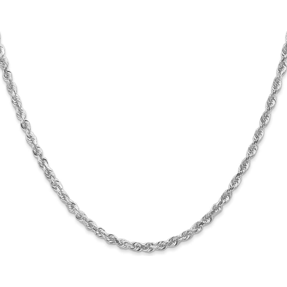 10K White Gold 26" Diamond-Cut Rope Chain Necklace - 3mm Width