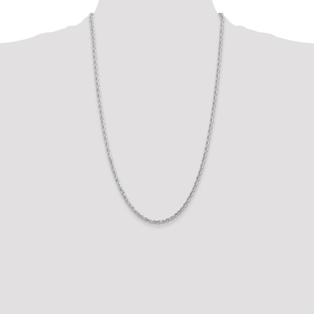 10K White Gold 26" Diamond-Cut Rope Chain Necklace - 3mm Width