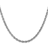 10K White Gold 26" Diamond-Cut Rope Chain Necklace - 4mm Width, Rhodium Plated