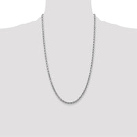10K White Gold 26" Diamond-Cut Rope Chain Necklace - 4mm Width, Rhodium Plated