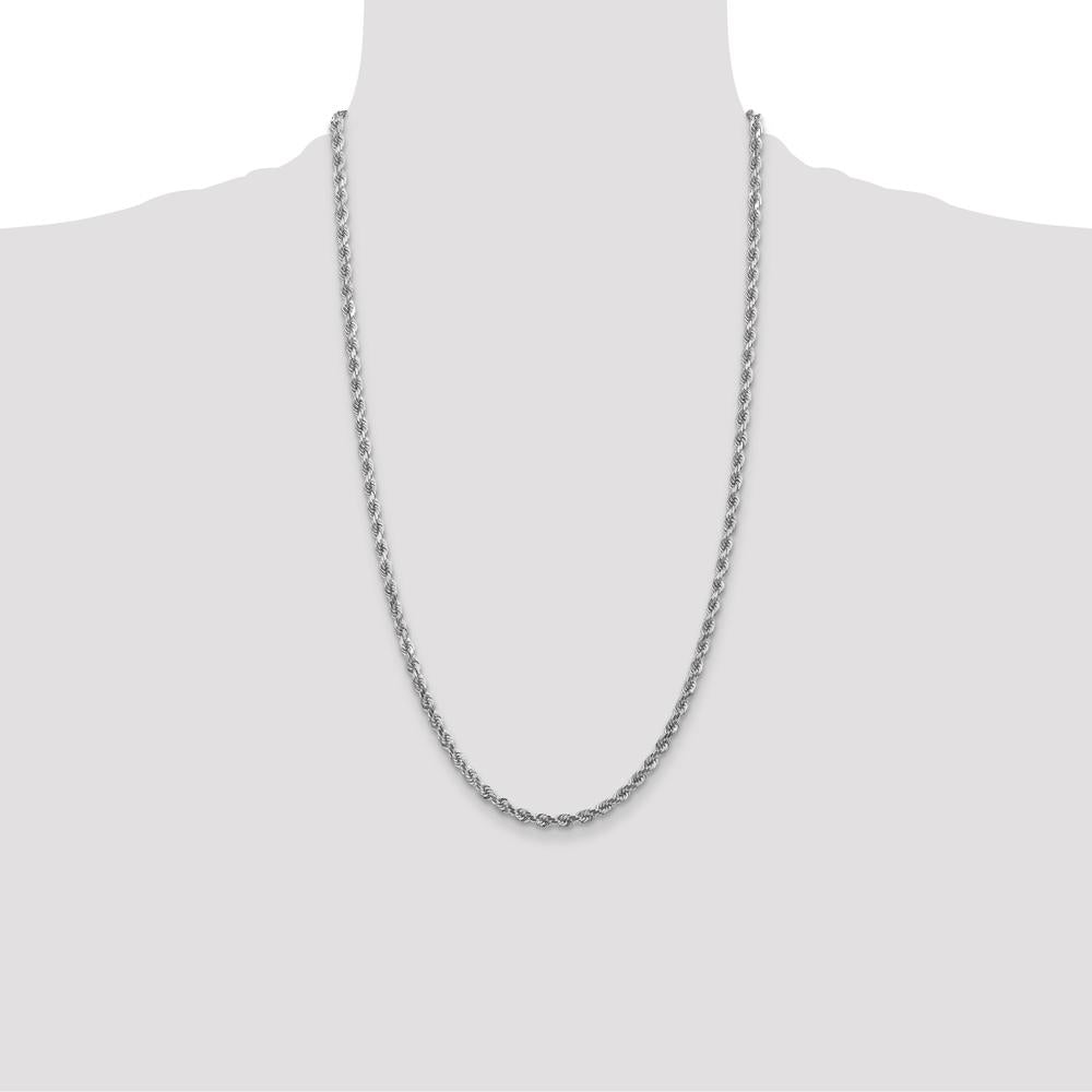 10K White Gold 26" Diamond-Cut Rope Chain Necklace - 4mm Width, Rhodium Plated