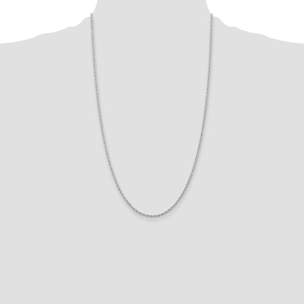 10K White Gold 26" Diamond-Cut Rope Chain Necklace - Polished Finish