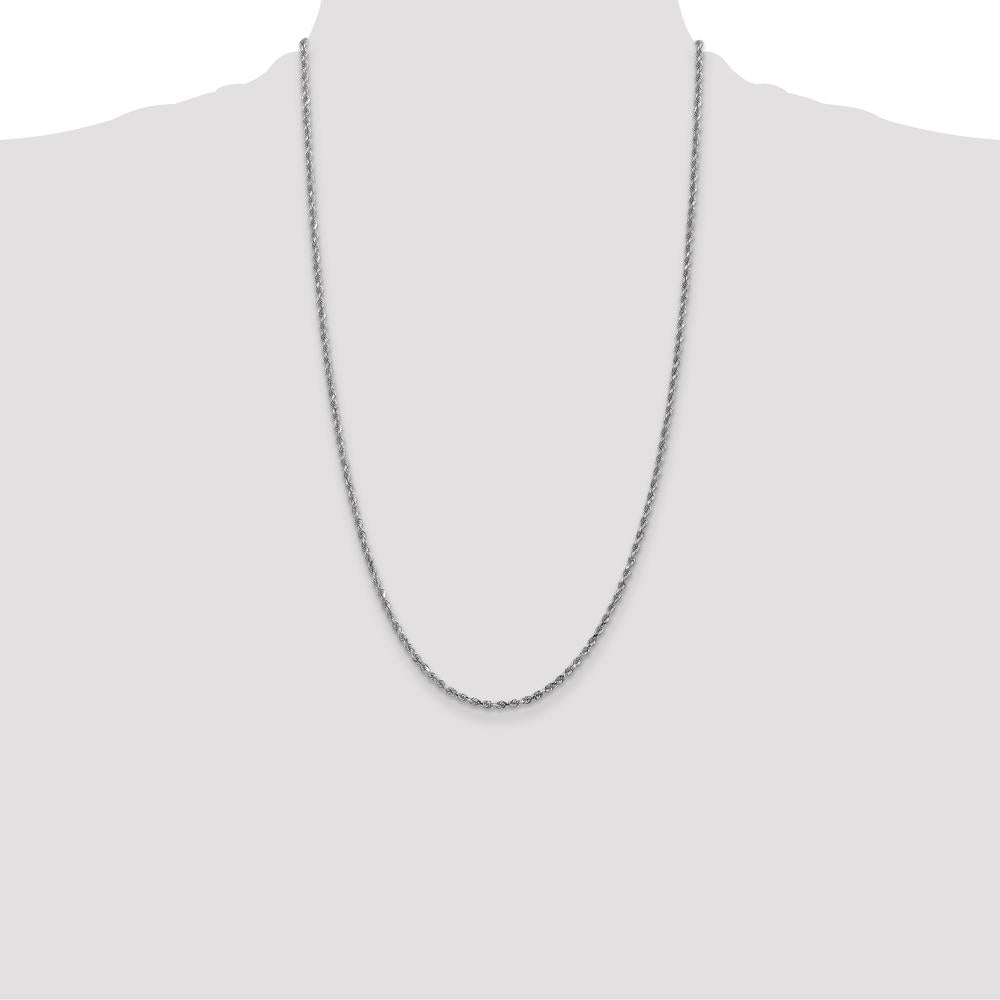 10K White Gold 26" Diamond-Cut Rope Chain - Solid and Textured Design with Lobster Clasp