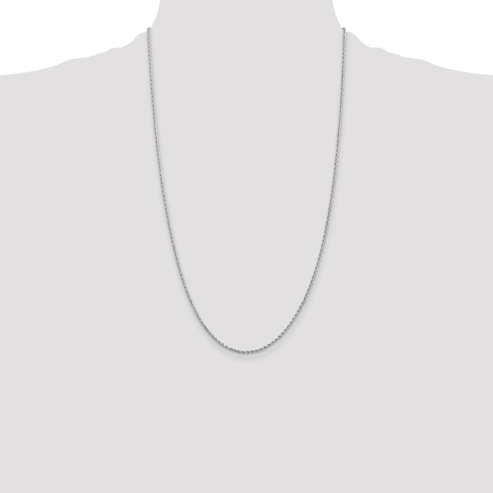 10K White Gold 26" Diamond-Cut Rope Chain with Rhodium Plating - 1.5mm Width