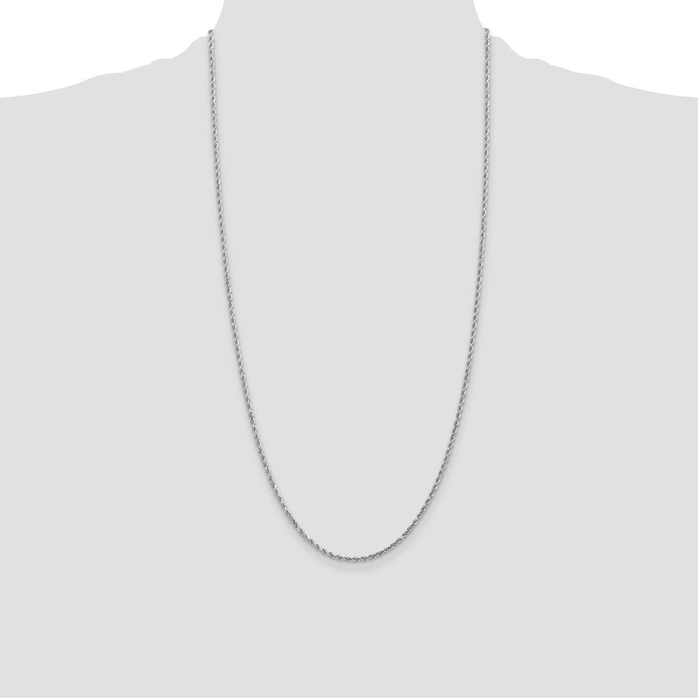 10K White Gold 28" 2mm Diamond-cut Rope Chain Necklace - Rhodium Plated