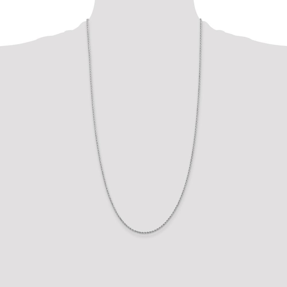 10K White Gold 28" Diamond-Cut Rope Chain with Polished Finish and Lobster Clasp