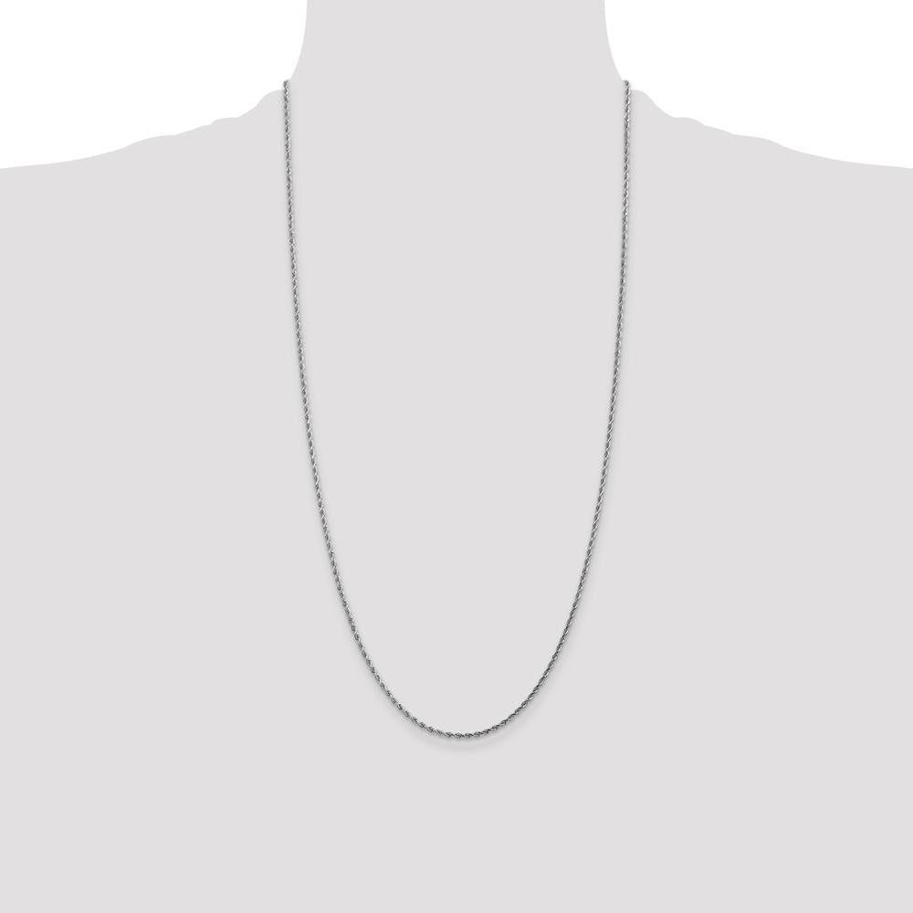 10K White Gold 28" Diamond-Cut Rope Chain with Rhodium Finish