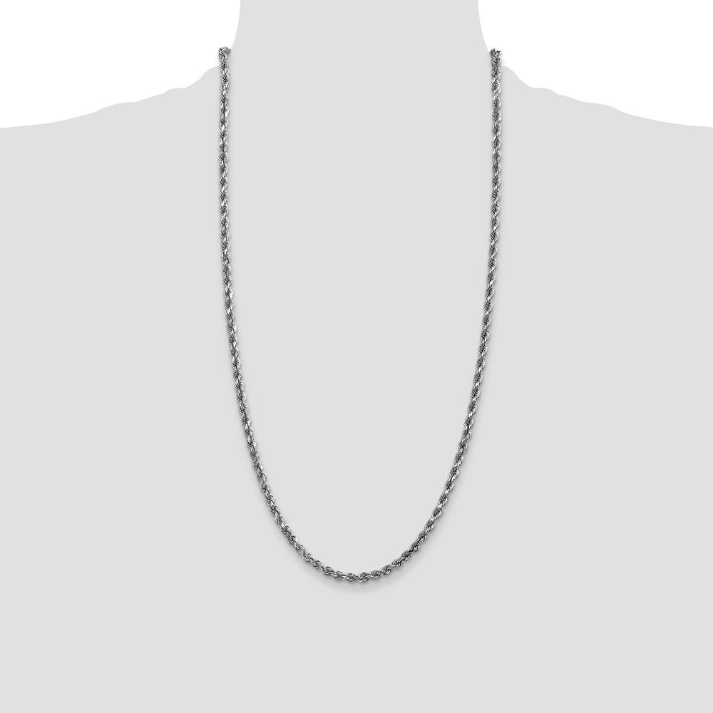 10K White Gold 28" Rope Chain with Diamond-cut Texture - Polished Finish