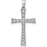 10K White Gold 29mm Cross Pendant with Round Diamonds - 0.20 Carat Total Diamond Weight by Oro Pregiato