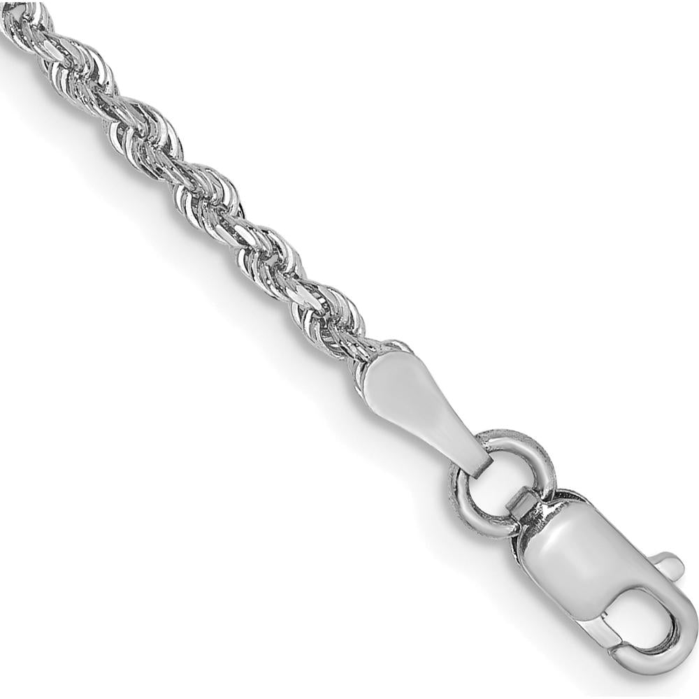 10K White Gold 2mm Diamond-Cut Quadruple Rope Chain with Polished Finish - 7" Length