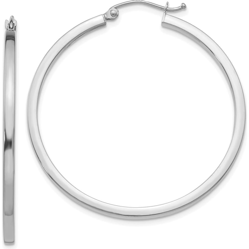10K White Gold 2mm Square Tube Hoop Earrings - Polished Finish