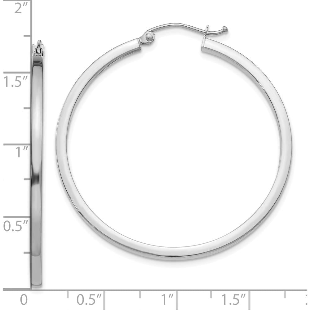 10K White Gold 2mm Square Tube Hoop Earrings - Polished Finish