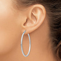 10K White Gold 2mm Square Tube Hoops with Rhodium Plating - 45mm Length