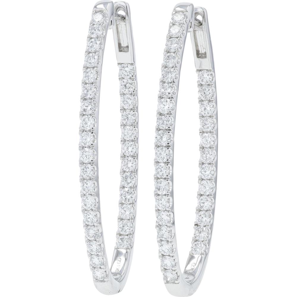 10K White Gold 3.00 Carat Lab Grown Diamond Inside - Out Hoop Earrings - 3.00 Carat Total Diamond Weight