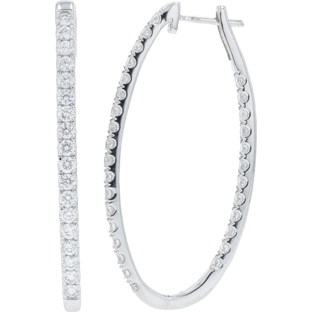 10K White Gold 3.00 Carat Lab Grown Diamond Inside - Out Hoop Earrings - 3.00 Carat Total Diamond Weight