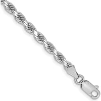 10K White Gold 3.25mm Diamond-Cut Rope Chain Bracelet - Polished Finish, 8" Length