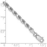 10K White Gold 3.25mm Diamond-Cut Rope Chain Bracelet - Polished Finish, 8" Length