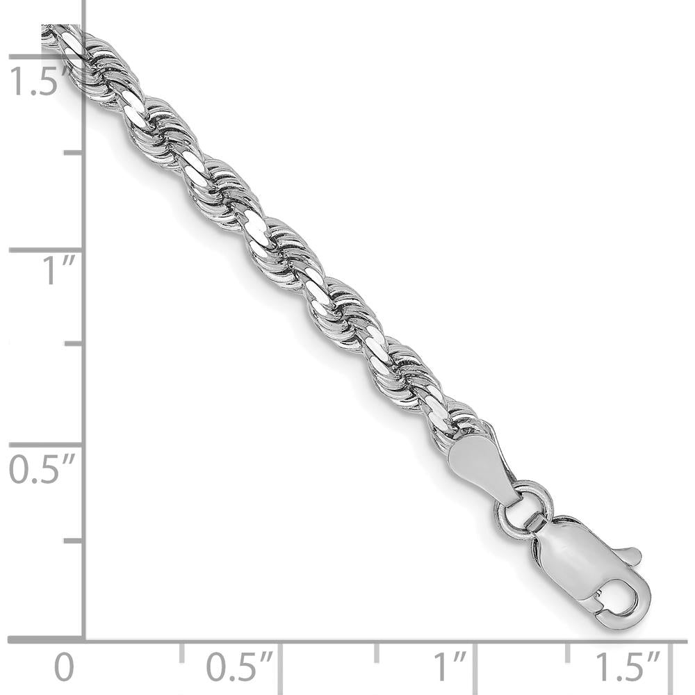 10K White Gold 3.25mm Diamond-Cut Rope Chain Bracelet - Polished Finish, 8" Length