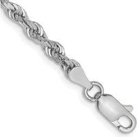 10K White Gold 3.35mm Diamond-Cut Rope Chain Bracelet - Polished Finish with Lobster Clasp