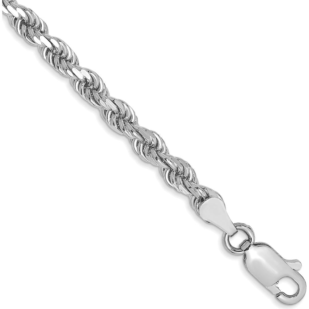 10K White Gold 3.5mm Diamond-Cut Rope Chain Bracelet - 7" Length