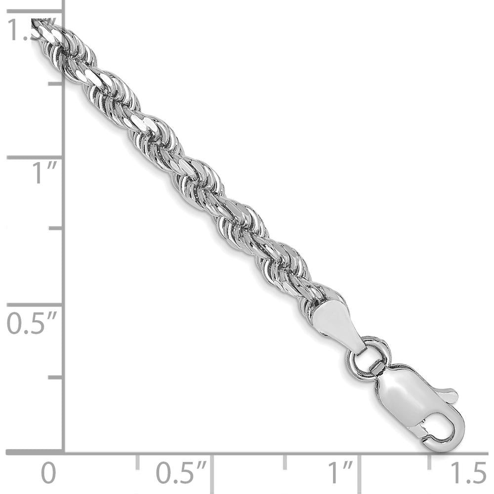 10K White Gold 3.5mm Diamond-Cut Rope Chain Bracelet - 7" Length