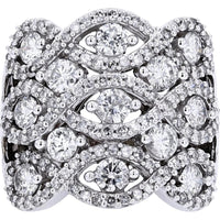 10K White Gold 3 Carat Diamond Cocktail Ring with Prong - Set Round Diamonds and Milgrain Detailing