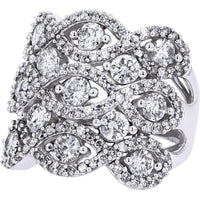 10K White Gold 3 Carat Diamond Cocktail Ring with Prong - Set Round Diamonds and Milgrain Detailing