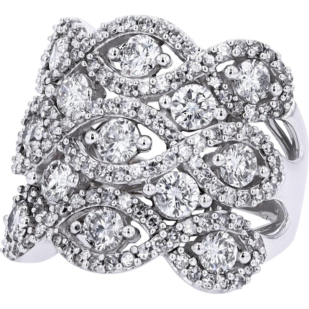10K White Gold 3 Carat Diamond Cocktail Ring with Prong - Set Round Diamonds and Milgrain Detailing