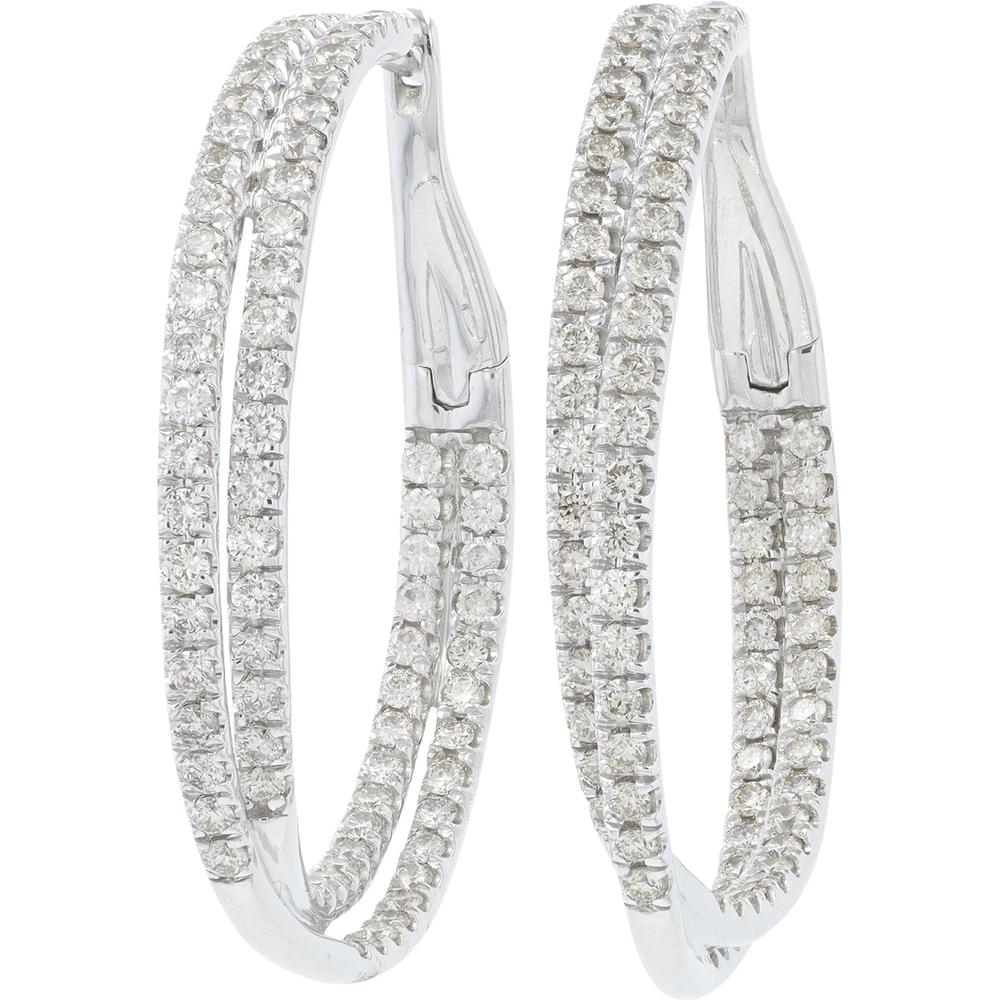 10K White Gold 3 Carat Diamond Inside - Out Crossover Hoops - 3.00 Carat Total Diamond Weight