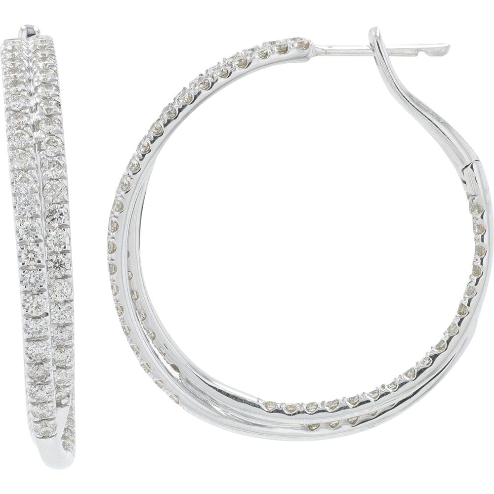 10K White Gold 3 Carat Diamond Inside - Out Crossover Hoops - 3.00 Carat Total Diamond Weight