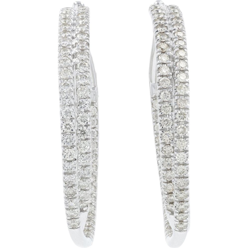 10K White Gold 3 Carat Diamond Inside - Out Crossover Hoops - 3.00 Carat Total Diamond Weight