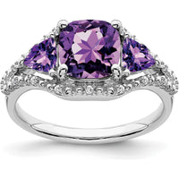 10K White Gold 3-Stone Amethyst and Diamond Ring - 2.25 Carat Total Gem Weight by 0