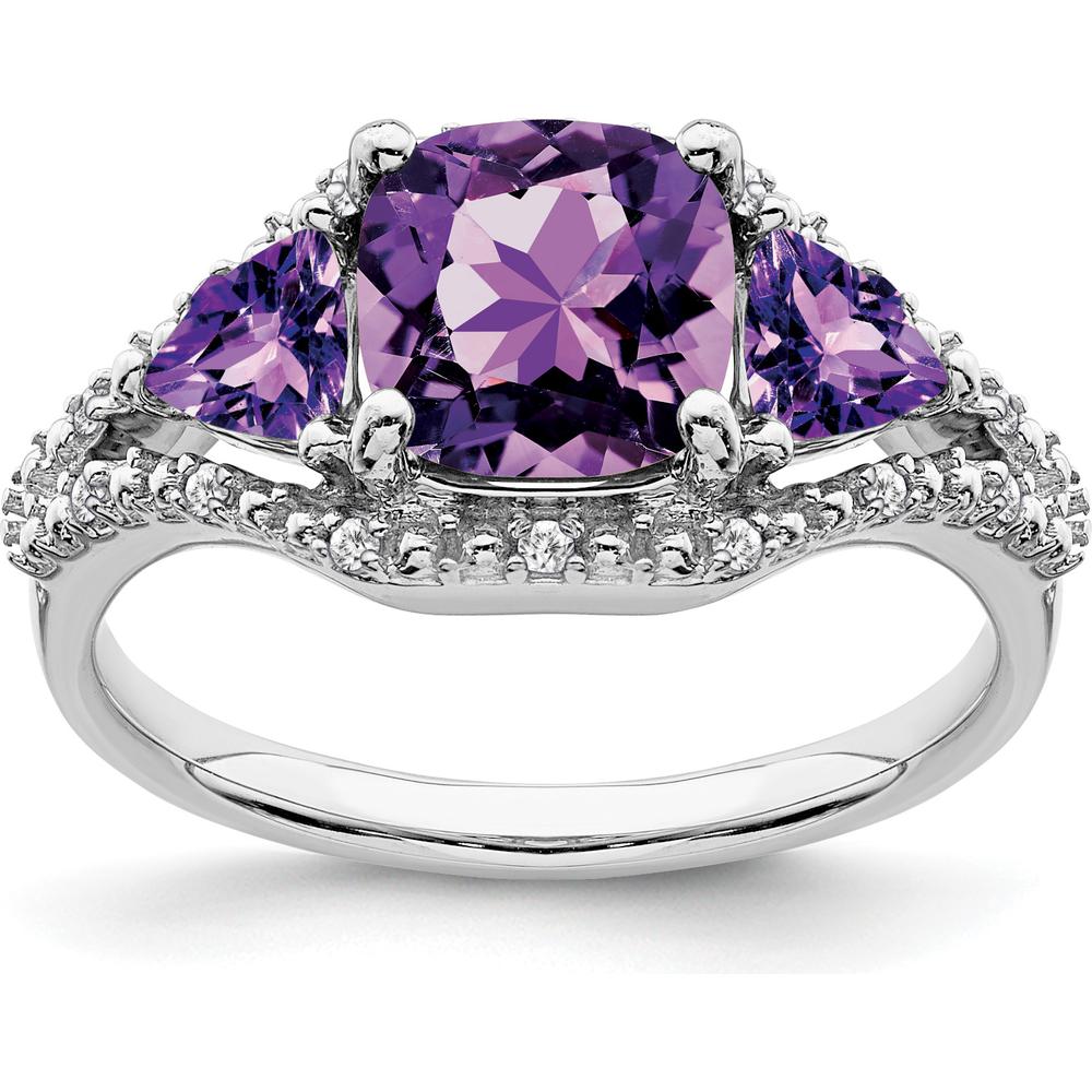 10K White Gold 3-Stone Amethyst and Diamond Ring - 2.25 Carat Total Gem Weight by 0
