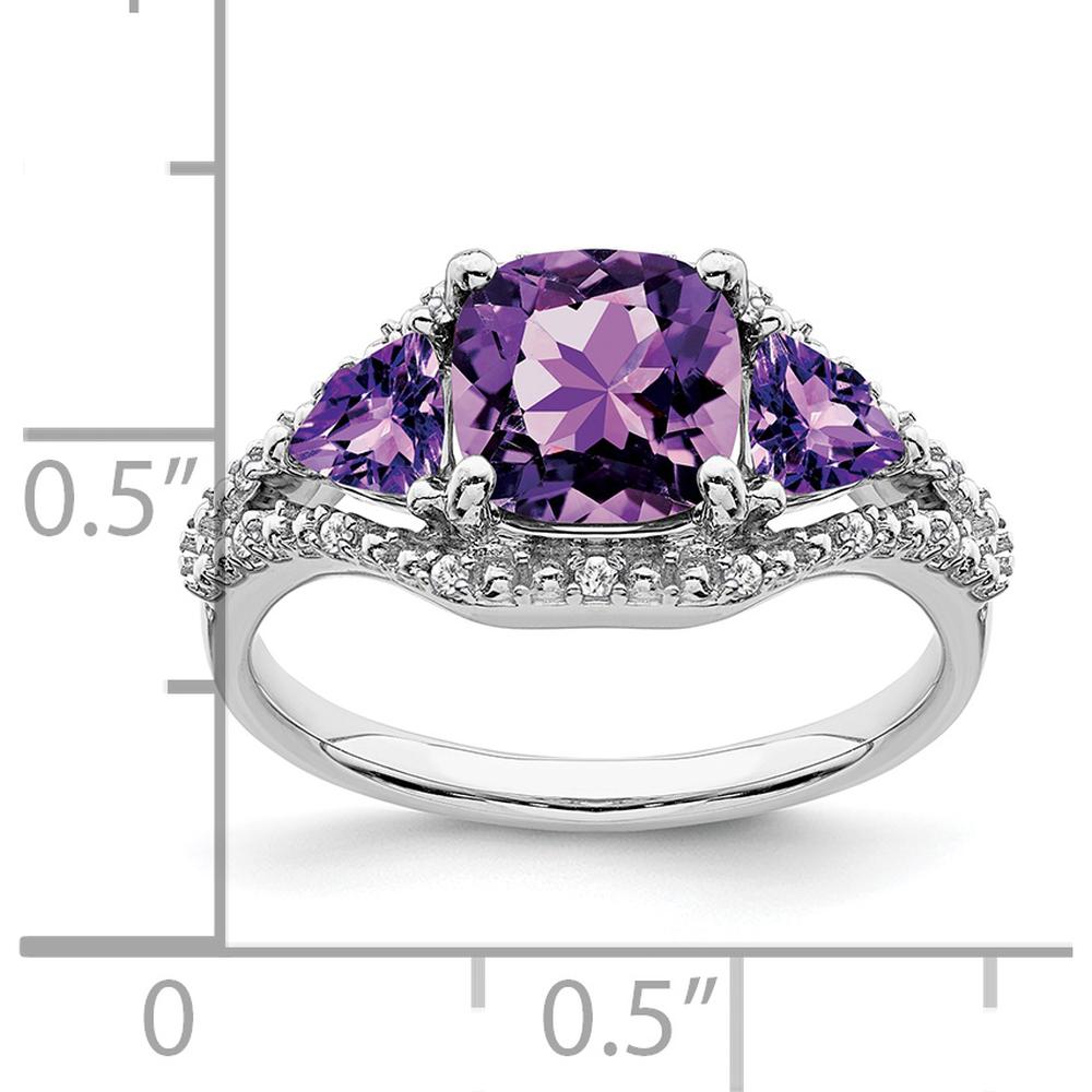 10K White Gold 3-Stone Amethyst and Diamond Ring - 2.25 Carat Total Gem Weight by 0