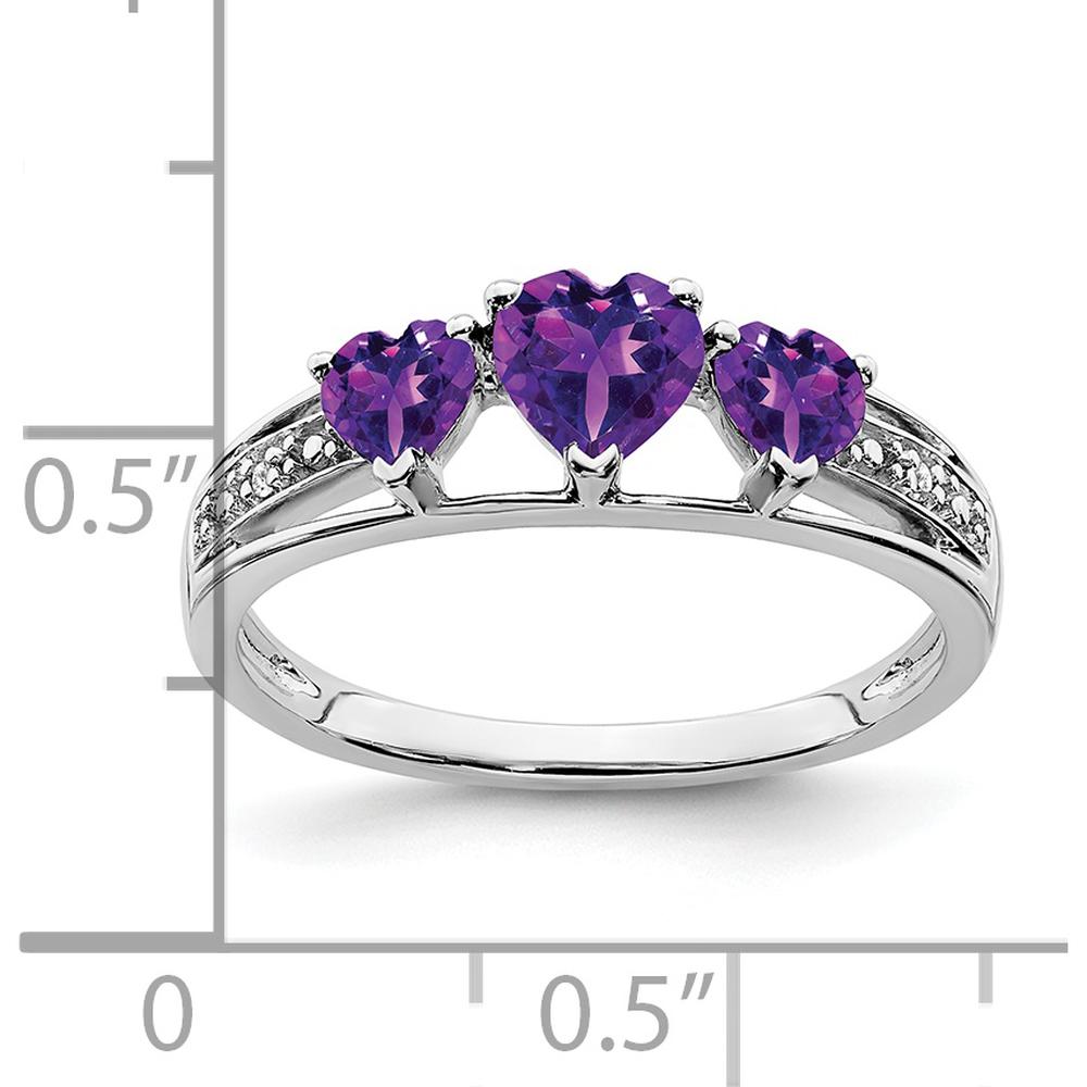 10K White Gold 3-Stone Heart Amethyst and Diamond Ring - 0.60 Carat Total Gem Weight by 0