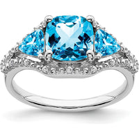10K White Gold 3 Stone Swiss Blue Topaz and Diamond Ring - 2.25 Carat Total Gemstone Weight by 0
